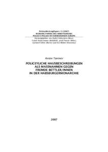 PoliceyWorkingPapersWORKING PAPERS DES ARBEITSKREISES POLICEY/POLIZEI IM VORMODERNEN EUROPA Herausgegeben von André Holenstein (Bern), Frank Konersmann (Bielefeld), Josef Pauser (Wien), Gerhard Sälter (Berli