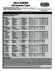 2014 NCBWA  All-America Team St. Edward’s University • Department of Athletics Sports Info. Director: Logan Lawrence, O: [removed], C: [removed], [removed] Mail: 3001 South Congress Ave. • Austin, 