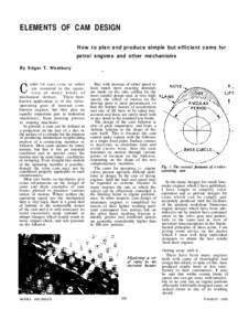 ELEMENTS OF CAM DESIGN How to plan and produce simple but efficient cams for petrol engines and other mechanisms By Edgar T. Westbury  C