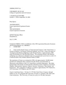 AREERA POW Text UNIVERSITY OF GUAM College of Agriculture and Life Sciences 5 YEAR PLAN OF WORK October 1, 1999 to September 30, 2004