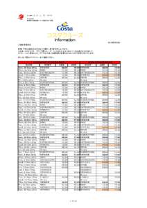 〒 東京都中央区銀座1-16-7 銀座大栄ビル2階 コスタクルーズ Information 2014年9月30日