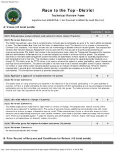 Technical Review Form  Race to the Top - District Technical Review Form Application #0852CA-1 for Central Unified School District A. Vision (40 total points)