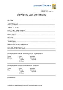 verklarings van vermissing formulier