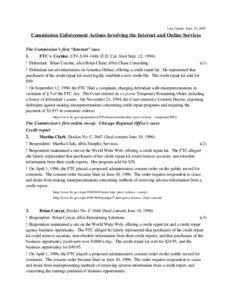 Last Update: Sept. 30, 2003  Commission Enforcement Actions Involving the Internet and Online Services