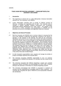 UNISON TRADE UNION RECOGNITION AGREEMENT - LONDON METROPOLITAN UNIVERSITY AND UNISON 1.  Introduction