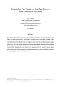 Exchange Rate Pass-Through in a Small Open Economy: Panel Evidence from Hong Kong David C. Parsley Owen Graduate School of Management Vanderbilt University, and