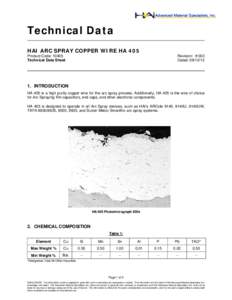 Technical Data HAI ARC SPRAY COPPER WIRE HA 405 Product Code: 10405 Technical Data Sheet  Revision: # 003