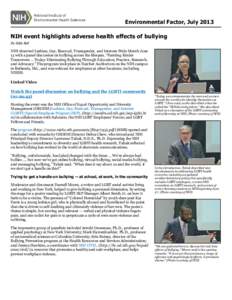 Environmental Factor - July 2013: NIH event highlights adverse health effects of bullying