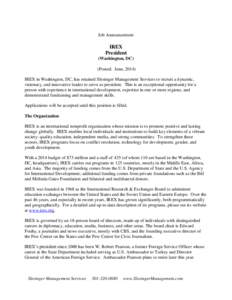 Job Announcement  IREX President (Washington, DC) (Posted: June, 2014)