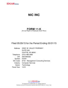 NIC INC  FORM 11-K (Annual Report of Employee Stock Plans)