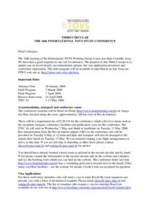 THIRD CIRCULAR THE 16th INTERNATIONAL TOVS STUDY CONFERENCE Dear Colleague, The 16th meeting of the International TOVS Working Group is now less than 4 months away. We have had a good response to our call for abstracts. 