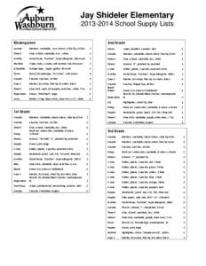 Jay Shideler Elementary[removed]School Supply Lists Kindergarten 2nd Grade