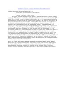 Southern Campaign American Revolution Pension Statements Pension Application of Vincent Hudson: W7833 Transcribed and annotated by C. Leon Harris Virginia Gloucester County to Wit. Personally appeared before me James Sem