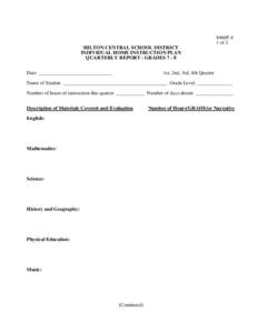 8460F.4 1 of 2 HILTON CENTRAL SCHOOL DISTRICT INDIVIDUAL HOME INSTRUCTION PLAN QUARTERLY REPORT - GRADES[removed]Date _____________________________