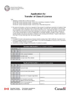 Application for Transfer of Class II Licence