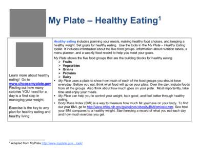 My Plate – Healthy Eating
