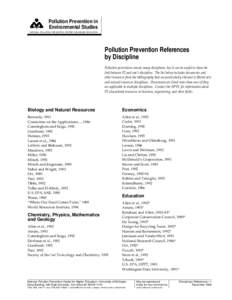 Pollution Prevention in Environmental Studies NATIONAL POLLUTION PREVENTION CENTER FOR HIGHER EDUCATION Pollution Prevention References by Discipline