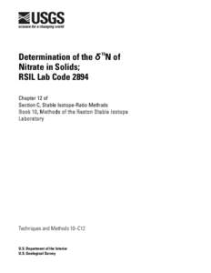 Title Page  Determination of the δ 15N of Nitrate in Solids; RSIL Lab Code 2894 Chapter 12 of