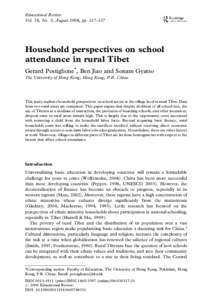 Educational Review Vol. 58, No. 3, August 2006, pp. 317–337 Household perspectives on school attendance in rural Tibet Gerard Postiglione*, Ben Jiao and Sonam Gyatso