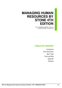 MANAGING HUMAN RESOURCES BY STONE 4TH EDITION PDF-11MHRBS4E7WWOM | Page: 48 File Size 2,045 KB | 15 Aug, 2016