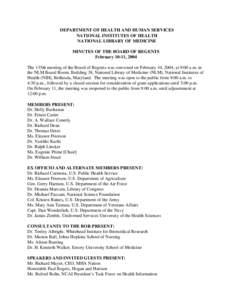 NLM Board of Regents Minutes - February 10-11, 2004