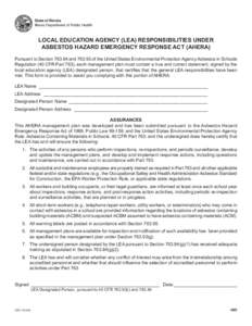 State of Illinois Illinois Department of Public Health LOCAL EDUCATION AGENCY (LEA) RESPONSIBILITIES UNDER ASBESTOS HAZARD EMERGENCY RESPONSE ACT (AHERA) Pursuant to Section[removed]and[removed]of the United States Environ