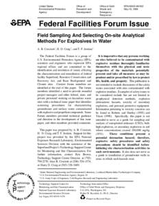 Federal Facilities Forum Issue: Field Sampling And Selecting On-site Analytical Methods For Explosives In Water