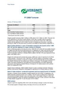 Press Release  FY 2008 Turnover Ormes, 27 February 2009 Turnover (€ million)*