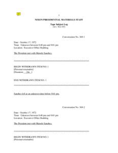 1 NIXON PRESIDENTIAL MATERIALS STAFF Tape Subject Log (rev. Nov-03)  Conversation No[removed]