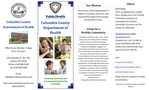 Clinics  Our Mission Columbia County Department of Health