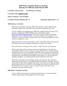 2008 WSSA Committee Report to Members Summary for 2008 and Action Plan for 2009 Committee Code and Name: W12 Placement Committee