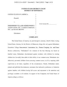 CASE 0:13-cv[removed]Document 1 Filed[removed]Page 1 of 15  UNITED STATES DISTRICT COURT DISTRICT OF MINNESOTA UNITED STATES OF AMERICA,