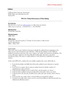 [this is a living contract]  Syllabus California State University, Sacramento Public Policy and Administration 210 Spring 2013