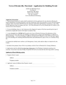 Town of Brookeville, Maryland – Application for Building Permit