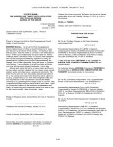 LEGISLATIVE RECORD - SENATE, THURSDAY, JANUARY 17, 2013  STATE OF MAINE ONE HUNDRED AND TWENTY-SIXTH LEGISLATURE FIRST REGULAR SESSION JOURNAL OF THE SENATE