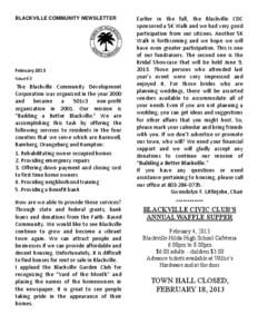 BLACKVILLE COMMUNITY NEWSLETTER  February 2013 Issue 63  The Blackville Community Development
