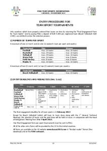 FISU TEAM SPORTS INFORMATION LAUSANNE, 30 NOVEMBER 2012 ENTRY PROCEDURE FOR TEAM SPORT TOURNAMENTS Only countries which have properly entered their teams on time by returning the “Final Engagement Form