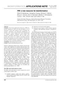BIOINFORMATICS APPLICATIONS NOTE  Vol. 16 noPages 290–291  PIR: a new resource for bioinformatics