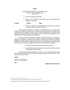 FORM I Application for permission for construction/mining Operation within a protected area. (See rule[removed]Name and address of applicant