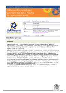 T DEPARTMENT OF EDUCATION, TRAINING AND EMPLOYMENT Middlemount Community School Queensland State School Reporting 2013 School Annual Report