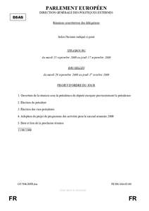 PARLEMENT EUROPÉEN DIRECTION GÉNÉRALE DES POLITIQUES EXTERNES DSAS Réunions constitutives des délégations