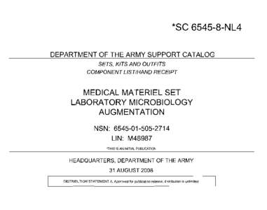 *SC[removed]NL4  DEPARTMENT OF THE ARMY SUPPORT CATALOG SETS, KITS AND OUTFITS