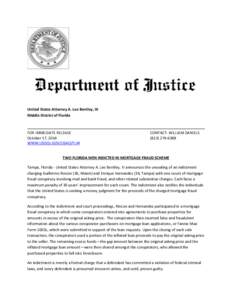 United States Attorney A. Lee Bentley, III Middle District of Florida FOR IMMEDIATE RELEASE October 17, 2014 WWW.USDOJ.GOV/USAO/FLM