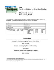 2006 No-till vs. Disking vs. Deep-disk Ripping Clay County Growers Paul Kassel [1 of 2] The cooperator’s experiment compared no-till, disking and disk ripping systems on soybeans. This sheet shows the comparison of no-