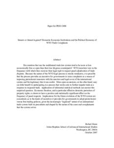 Paper for PEIO[removed]Sinners or Sinned Against? Domestic Economic Institutions and the Political Economy of WTO Trade Complaints  Abstract