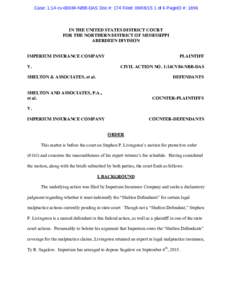 Case: 1:14-cvNBB-DAS Doc #: 174 Filed: of 6 PageID #: 1896  IN THE UNITED STATES DISTRICT COURT FOR THE NORTHERN DISTRICT OF MISSISSIPPI ABERDEEN DIVISION IMPERIUM INSURANCE COMPANY