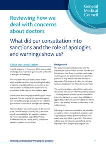 Reviewing how we deal with concerns about doctors What did our consultation into sanctions and the role of apologies and warnings show us?