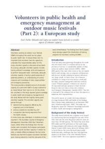 The Australian Journal of Emergency Management, Vol. 20 No 1. February[removed]Volunteers in public health and emergency management at outdoor music festivals (Part 2): a European study