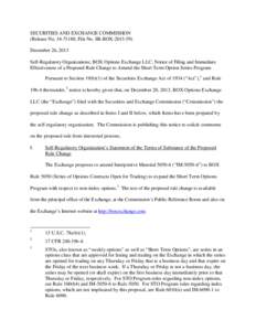 SECURITIES AND EXCHANGE COMMISSION (Release No[removed]; File No. SR-BOX[removed]December 26, 2013 Self-Regulatory Organizations; BOX Options Exchange LLC; Notice of Filing and Immediate Effectiveness of a Proposed Rul