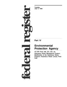 Federal Register Notice, July 6, 1999:  Hazardous Waste Lamps
